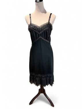 Vtg 60s/70s Charmode Black Nylon Full Slip 36 Lace Trim Midi Lingerie Sears